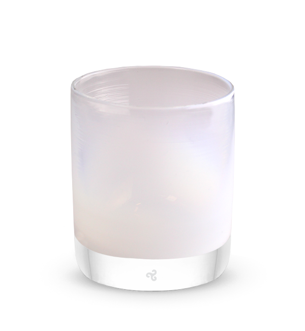 hand-blown white rocks glass.