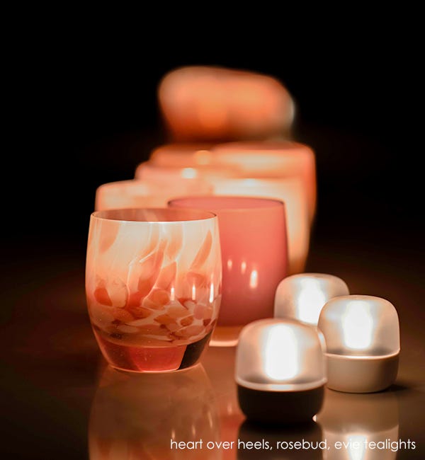 evie tea lights warm flameless rechargeable tea lights. Paired with heart over heels and rosebud.