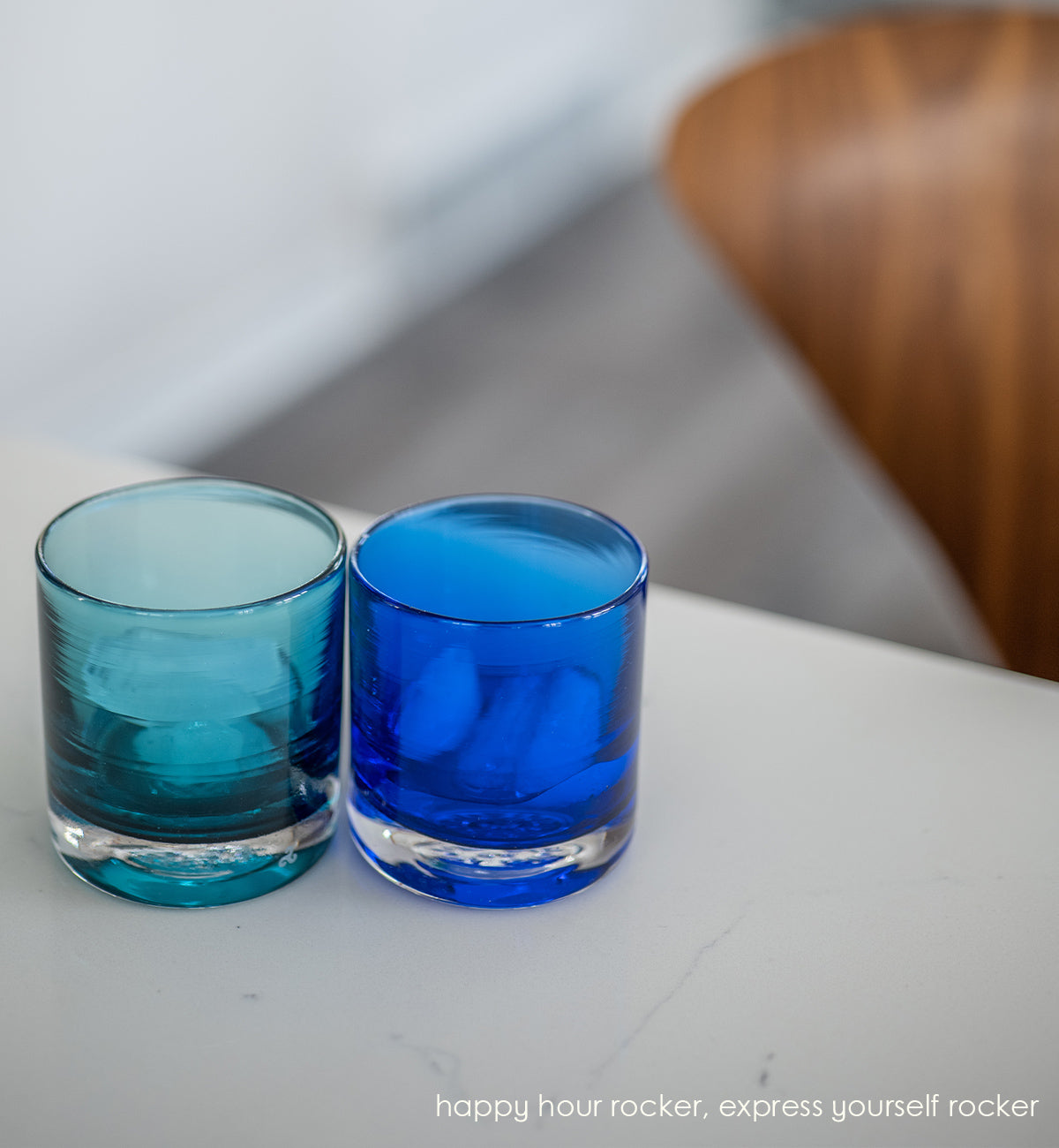 cobalt blue hand-blown lowball glass.
