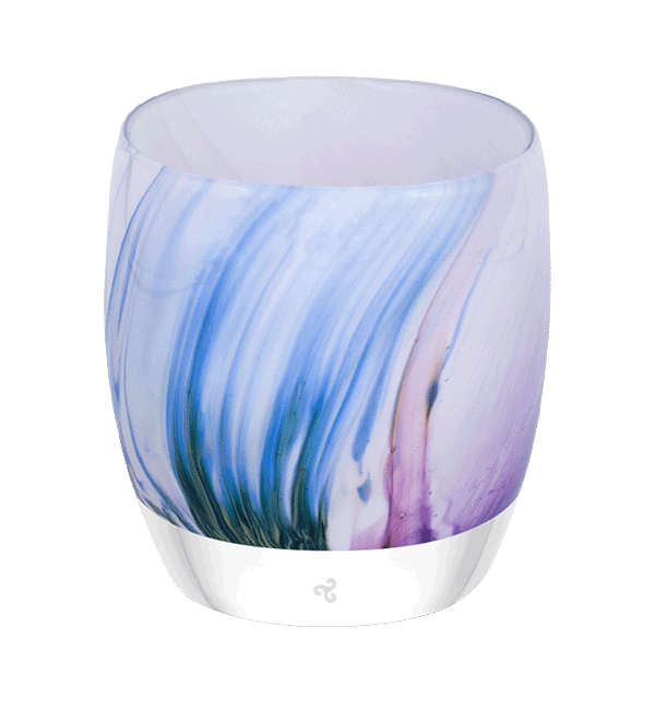  eye of the storm, multicolor texture moving through light lavender, hand-blown glass votive candle holder