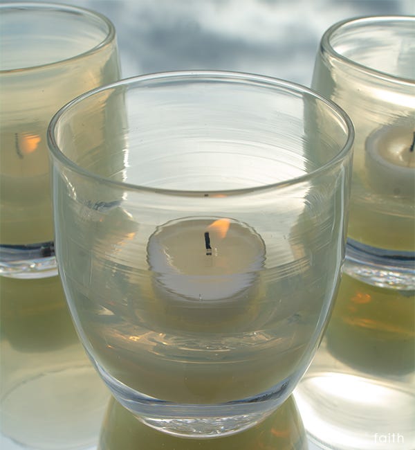 faith translucent soft white hand-blown glass votive candle holder