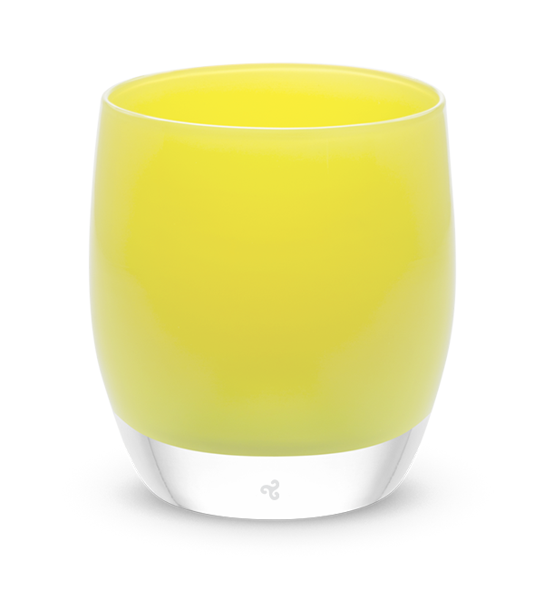 fearless bright yellow hand-blown glass votive candle holder.