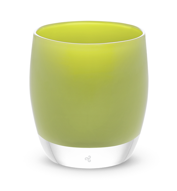 fertile patomic yellow green hand-blown glass votive candle holder.