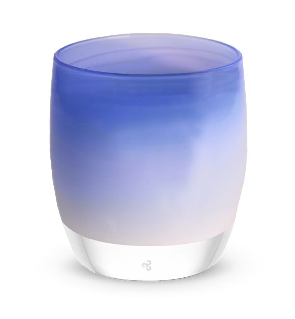 festival of lights blue white, hand-blown glass votive candle holder.