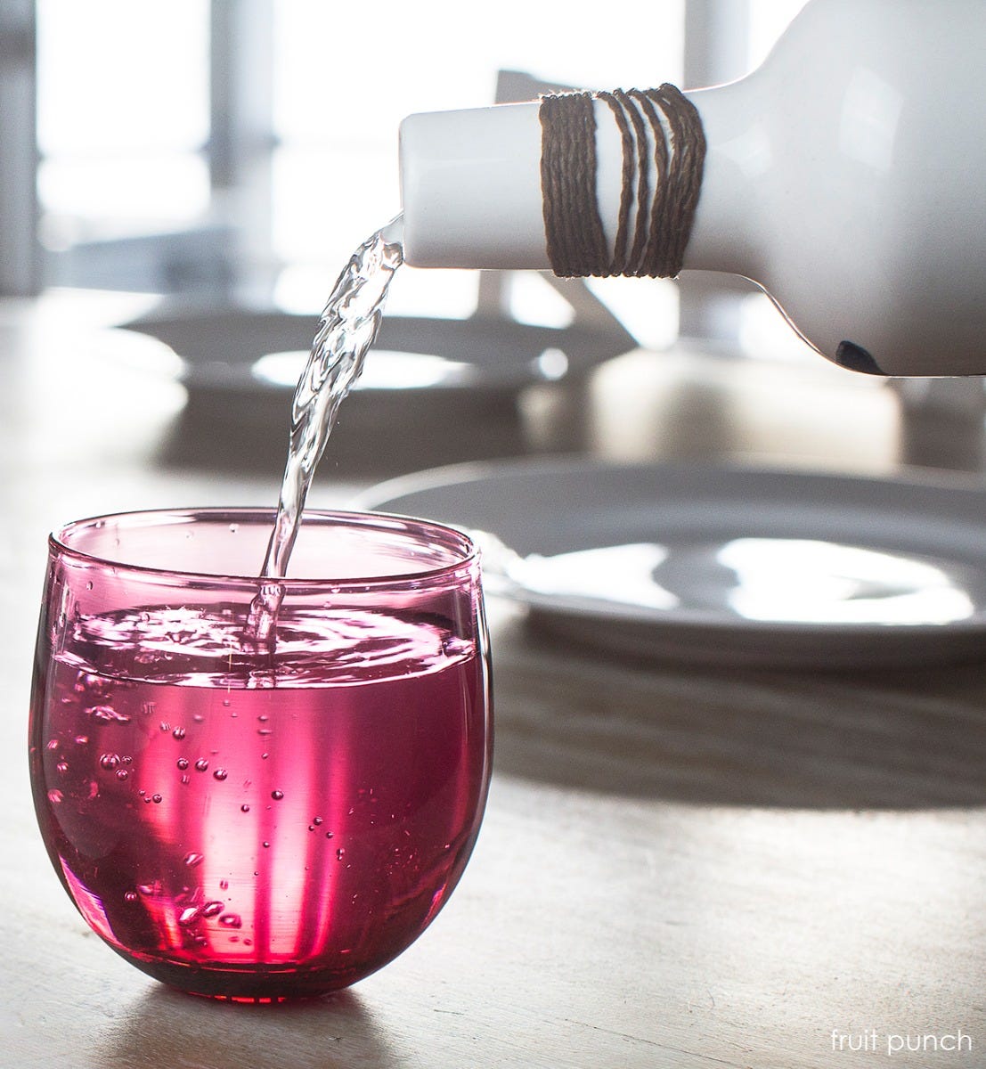 fruit punch drinker, transparent raspberry, hand-blown drinking glass.