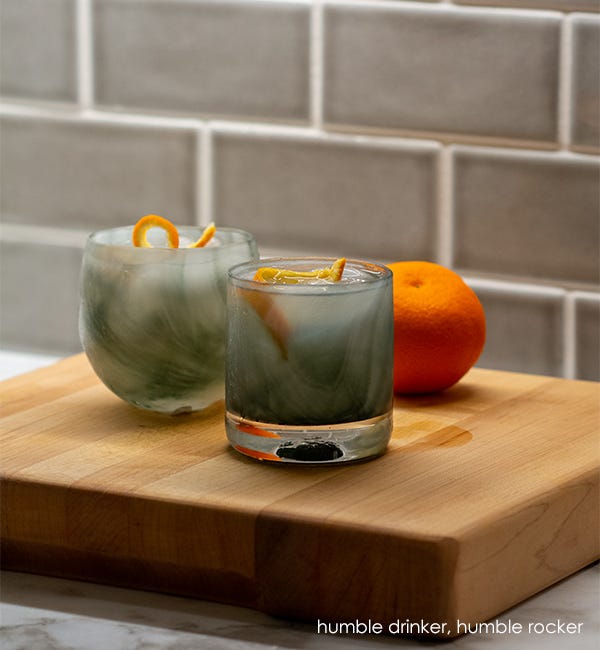humble hand-blown grey black swirled drinking glass