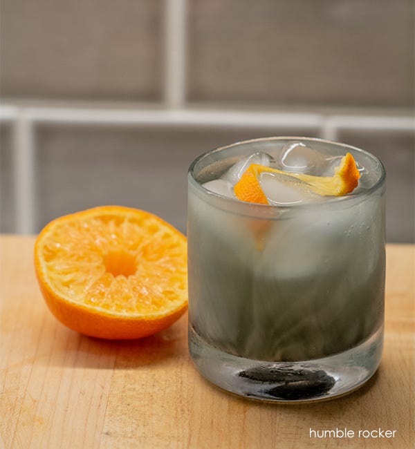 humble hand-blown grey black swirled, hand-blown glass lowball drinking glass
