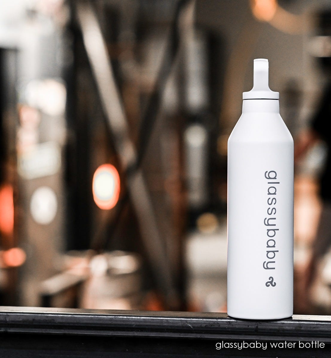 miir water bottle printed with glassybaby logo