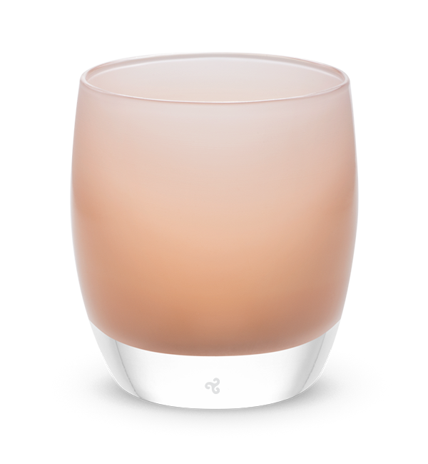 hand-blown peach glass votive candle holder