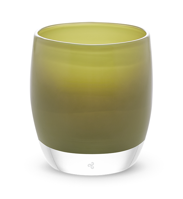greenlake olive green hand-blown glass votive candle holder.