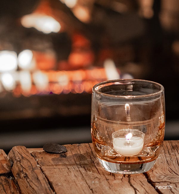 hearth transparent peach hand-blown glass votive candle holder