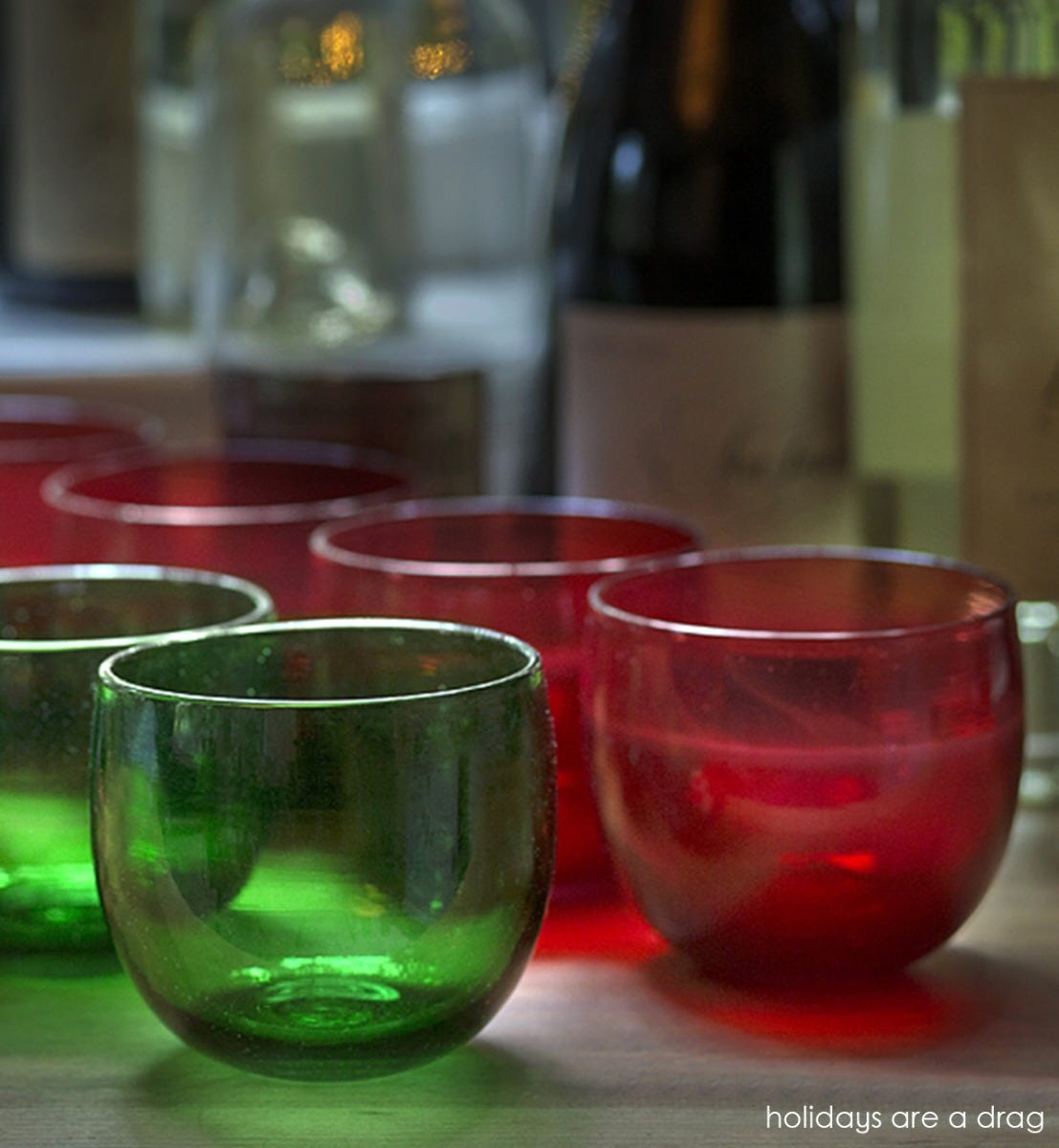 red and green hand-blown drinking glass set