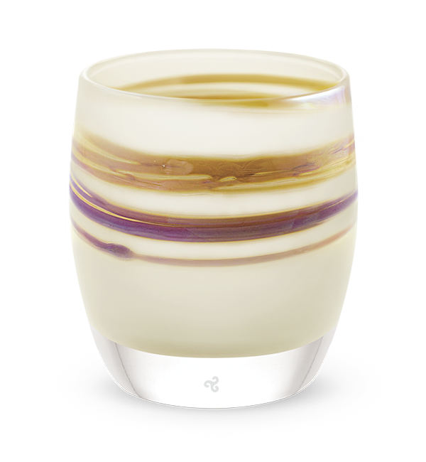holy night white brown with purple gold metallic wrap, hand-blown glass votive candle holder