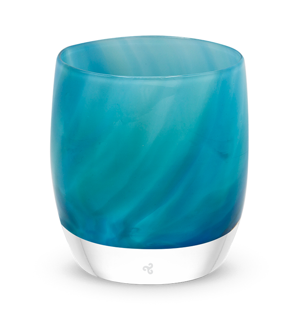 home run blue swirl, hand-blown glass votive candle holder