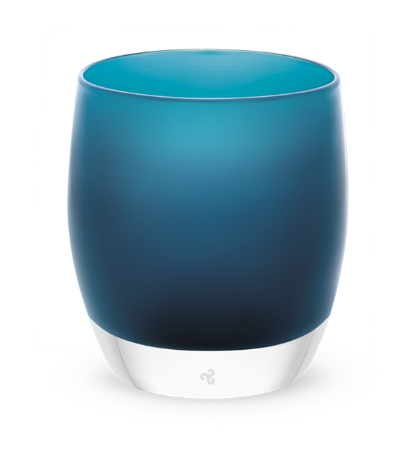 home sweet home deep blue, hand-blown glass votive candle holder.