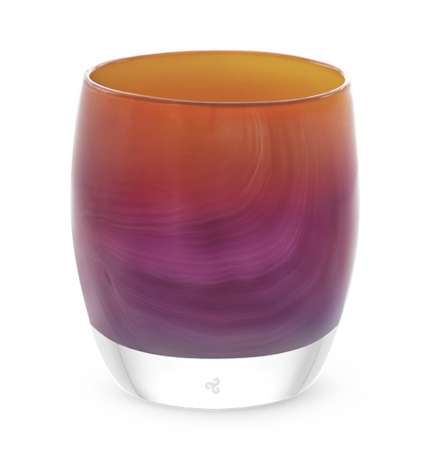 horoscope purple orange, hand-blown glass votive candle holder.