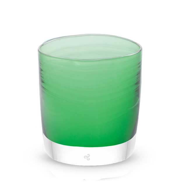 ivy winter green transparent, hand-blown glass lowball drinking glass