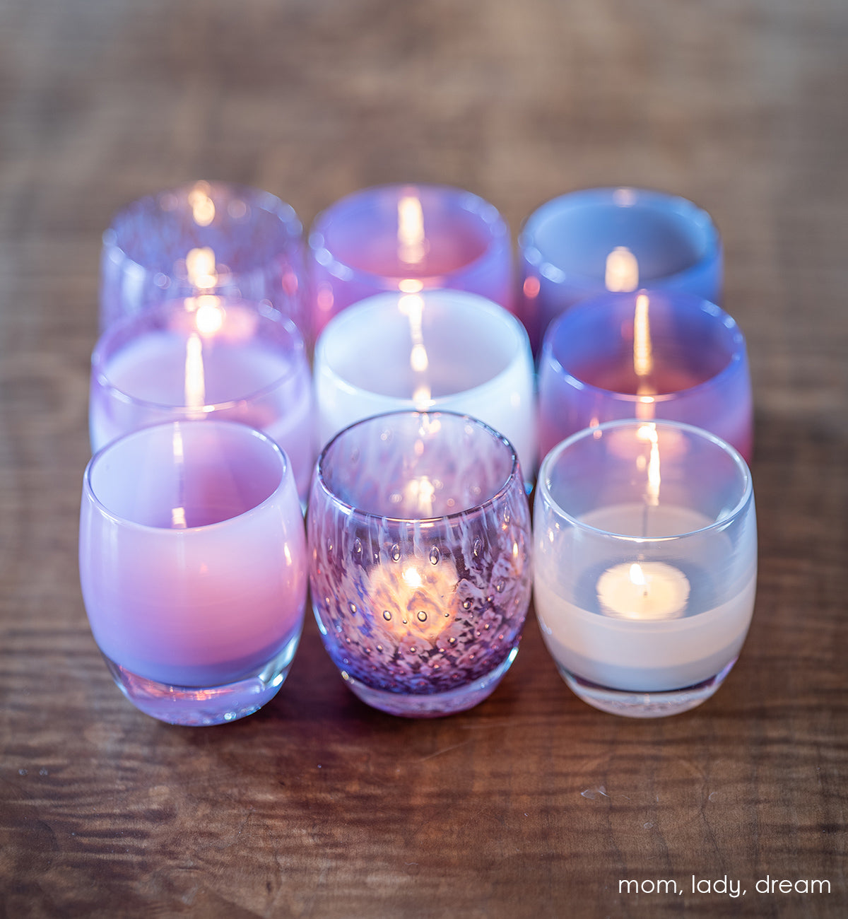 lady purple bubble, hand-blown glass votive candle holder. paired with mom and dream.