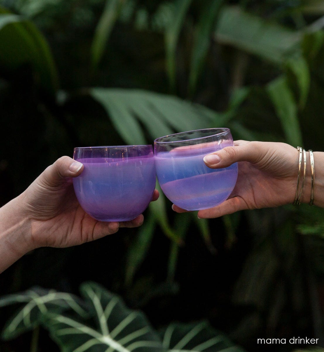 mama drinker, gradient purple, hand-blown drinking glass.