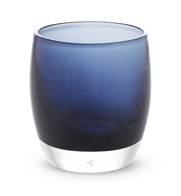 midnight dark blue hand-blown glass votive candle holder.