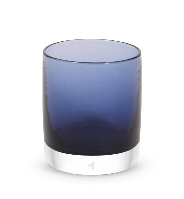 midnight rocker dark blue hand-blown lowball drinking glass.