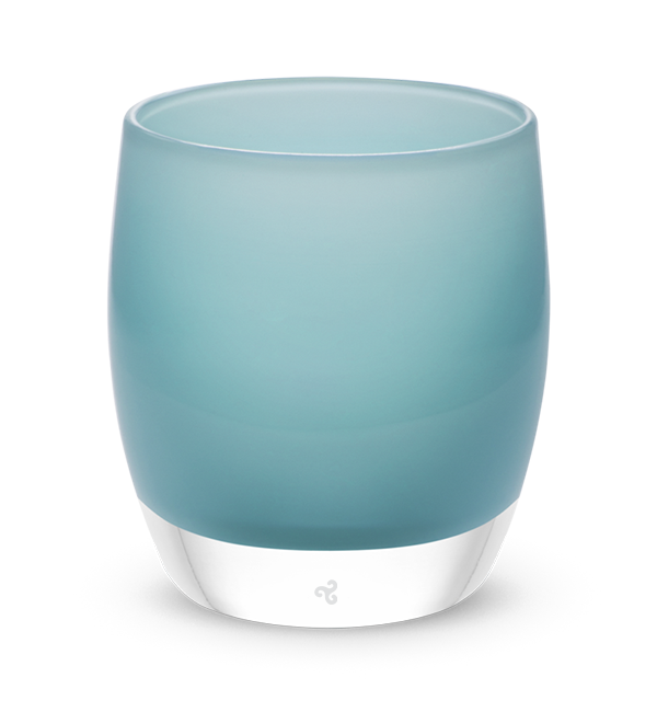 hand-blow blue glass votive candle holder.