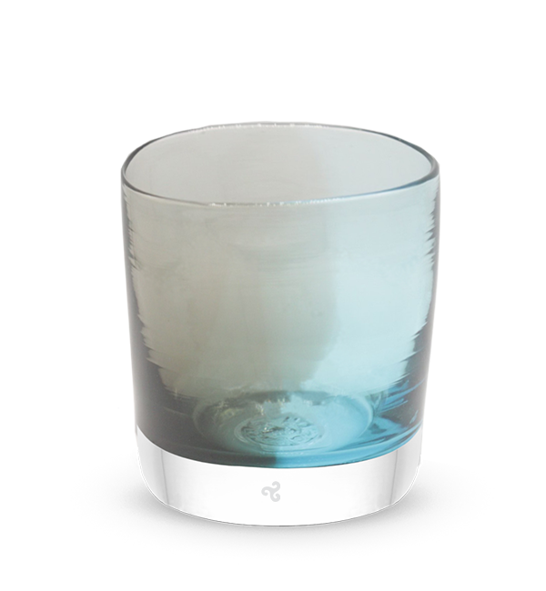 mountain time rocker, transparent two toned cobalt blue, hand-blown lowball drinking glass