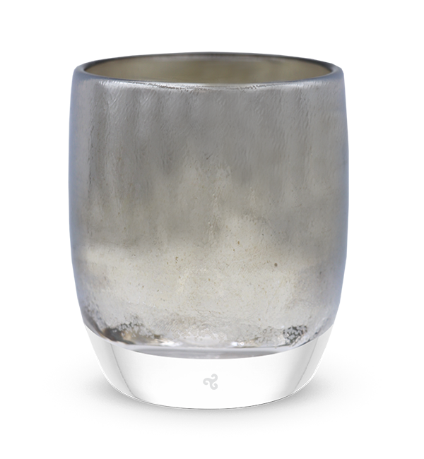 silver lining, chrome topped clear, hand-blown glass votive candle holder