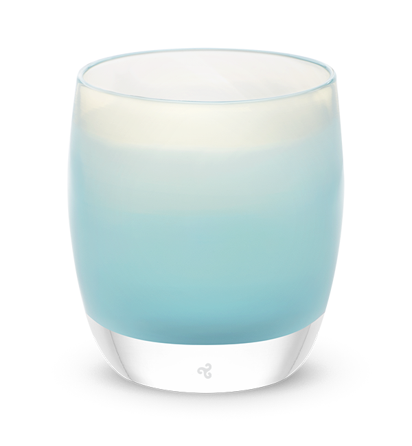 ocean light blue translucent hand-blown glass votive candle holder.
