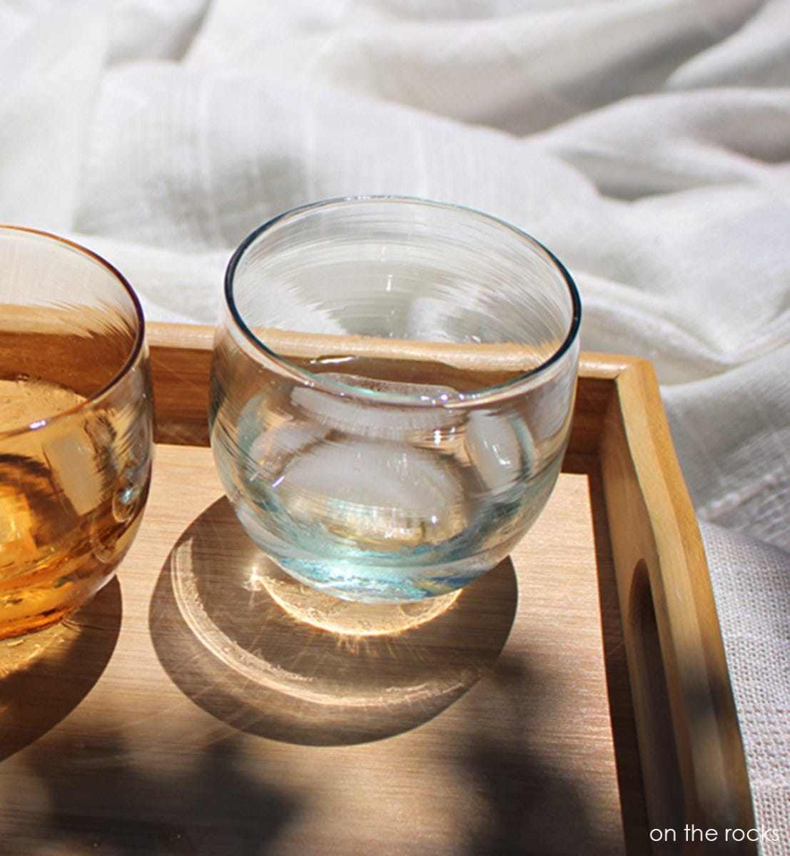 on the rocks drinker, crystal clear hand-blown drinking glass