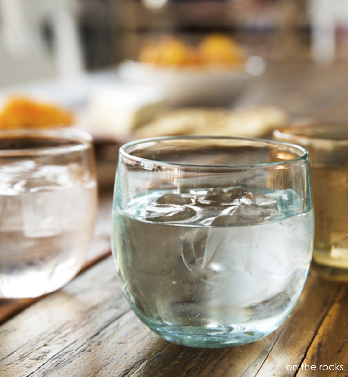 on the rocks drinker, crystal clear hand-blown drinking glass