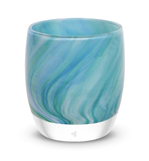 hand-blown blue green swirled glass candle holders