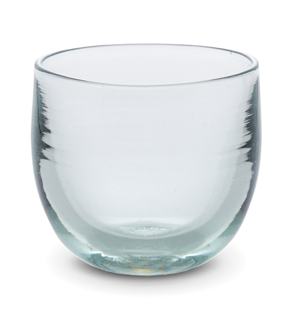 on the rocks, hand-blown clear drinking glass
