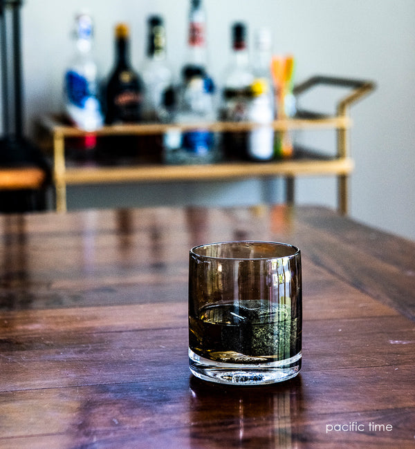 Pacific time dusty bronze transparent, hand-blown lowball drinking glass