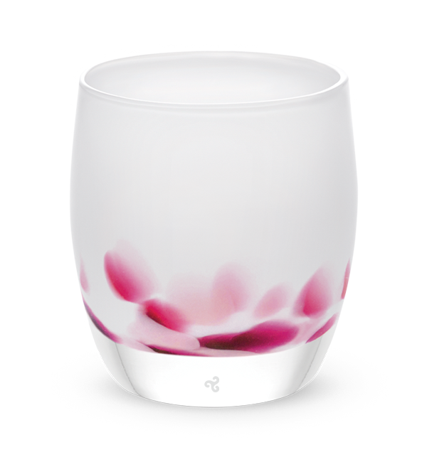 petal, white with pink petals emerging from the bottom, hand-blown glass votive candle holder
