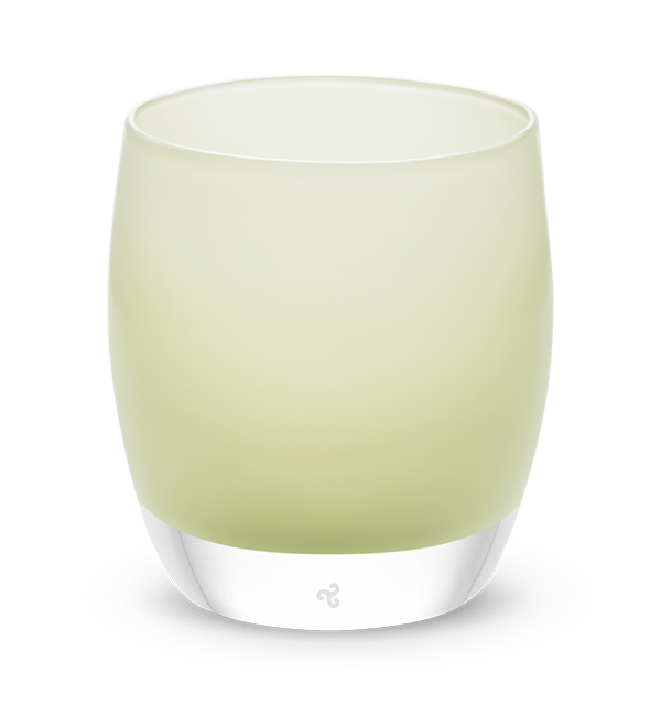 pollen off white with touch of green hand-blown glass votive candle holder.