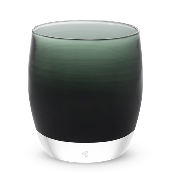 pond transparent dark evergreen hand-blown glass votive candle holder.