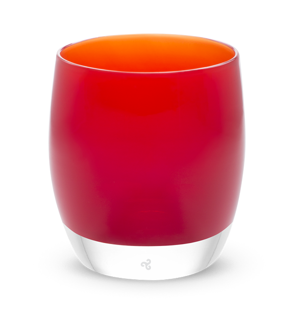 poppy red hand-blown glass votive candle holder