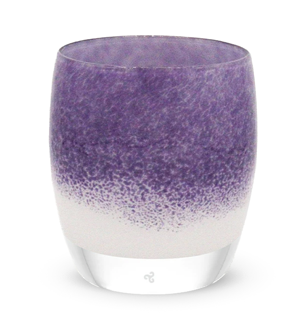 protector purple on white, hand-blown glass votive candle holder