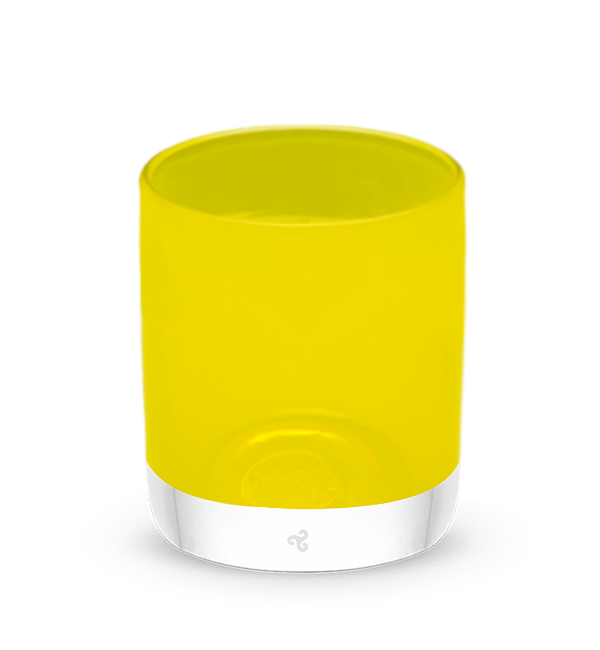 pucker rocker, bright yellow hand-blown lowball glass.