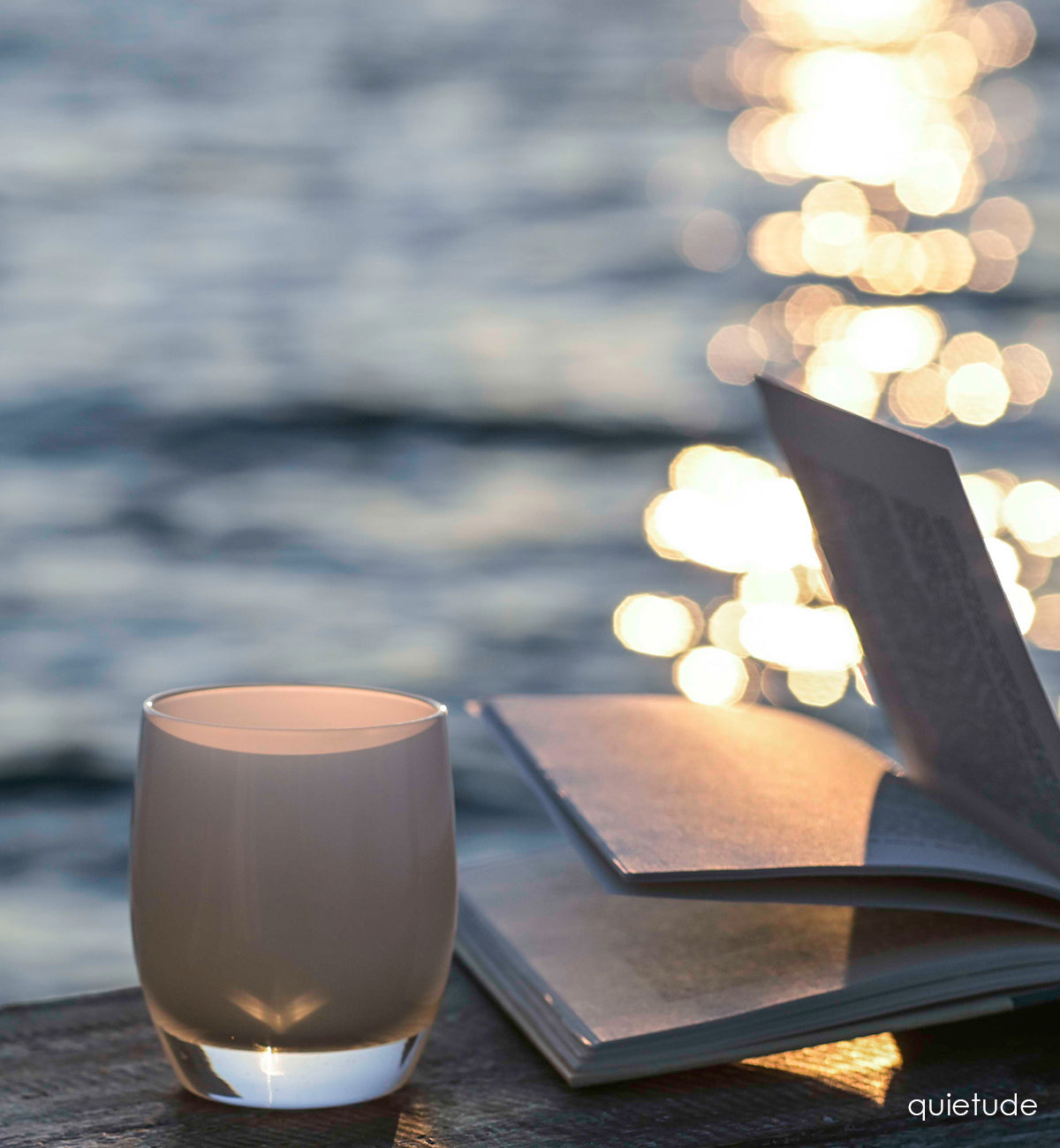 quietude cream hand-blown glass votive candle holder.