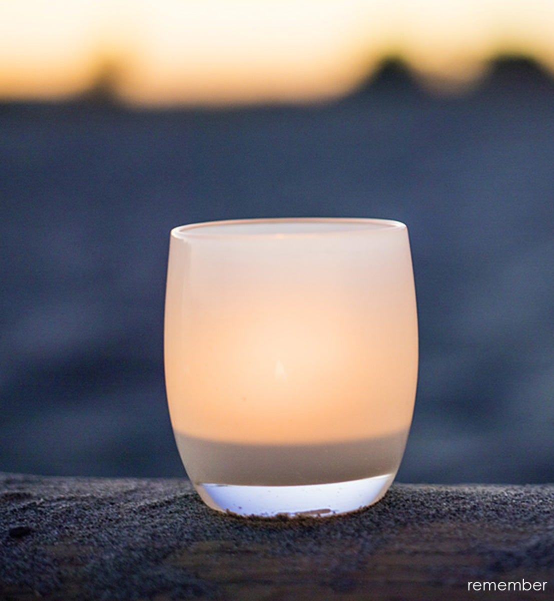 remember soft white hand-blown glass votive candle holder