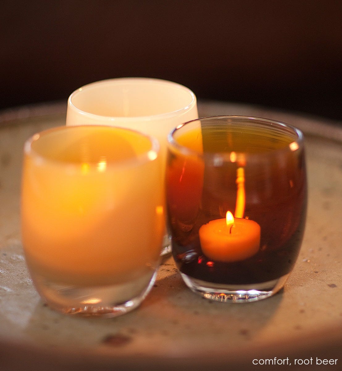 hand-blown deep brown glass votive candle holder
