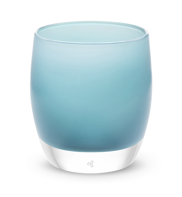 safe bright teal blue hand-blown glass votive candle holder