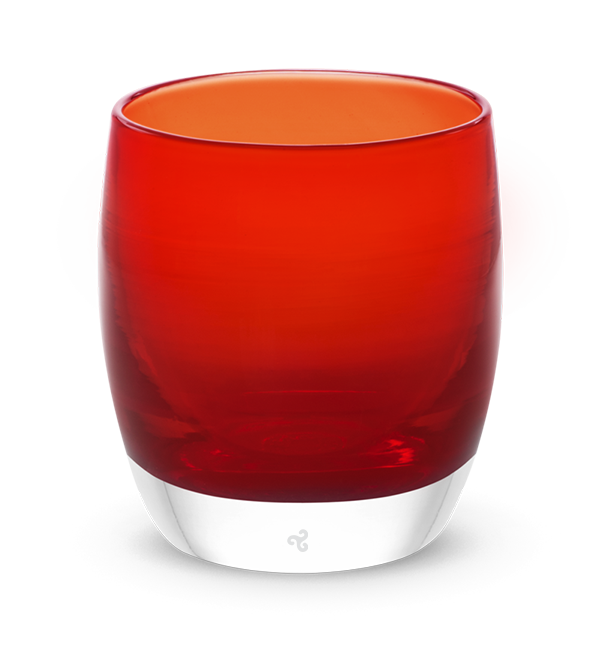 smile translucent bold red hand-blown glass votive candle holder.