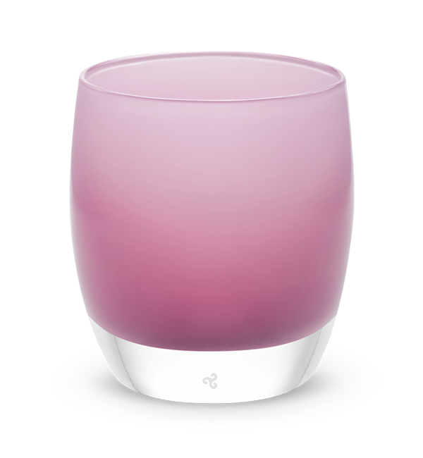 smooch deep pink hand-blown glass votive candle holder.