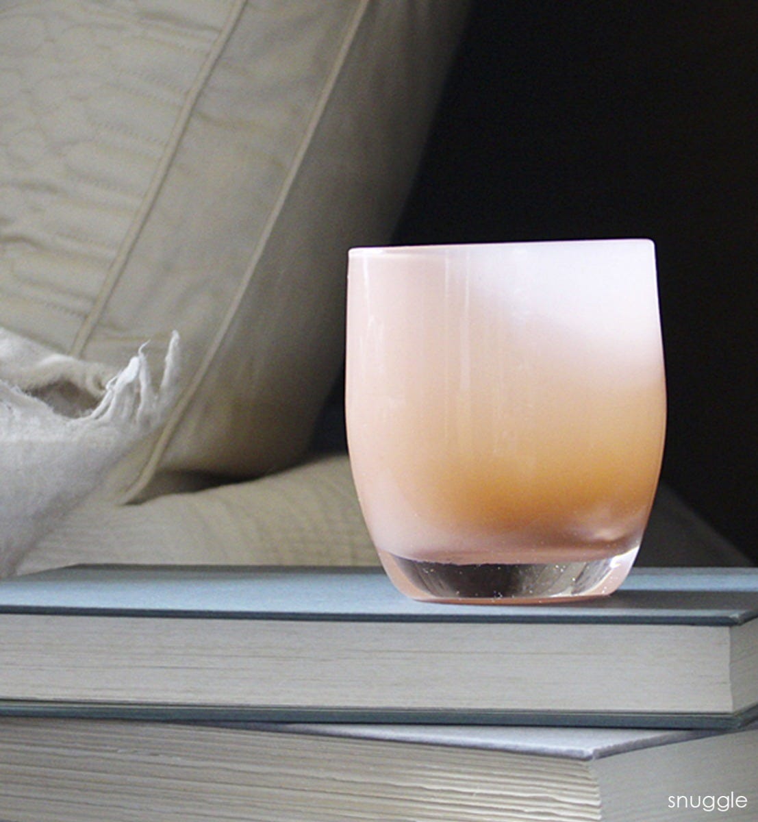 snuggle light peach hand-blown glass votive candle holder