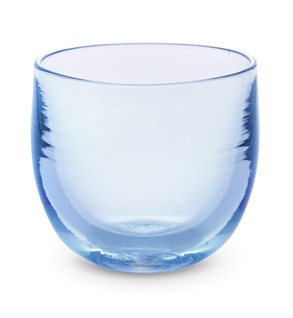 hand-blown light sky blue drinking glass.