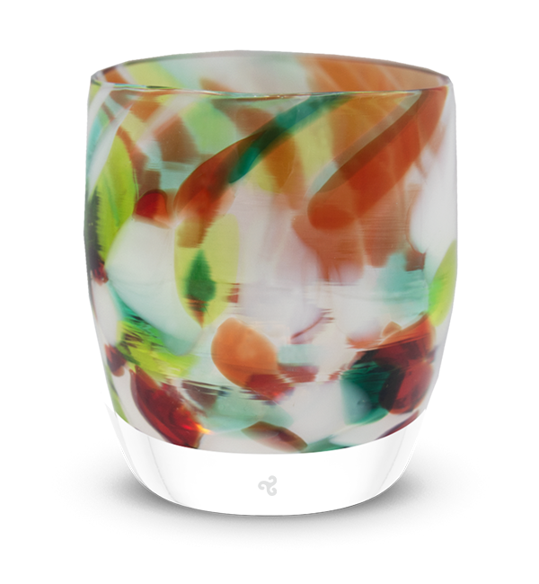 sugar plum, holiday multicolor textured, hand-made glass votive candle holder