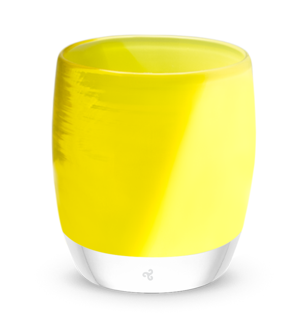 sunflower, two-toned yellow, hand-blown glass votive candle holder.